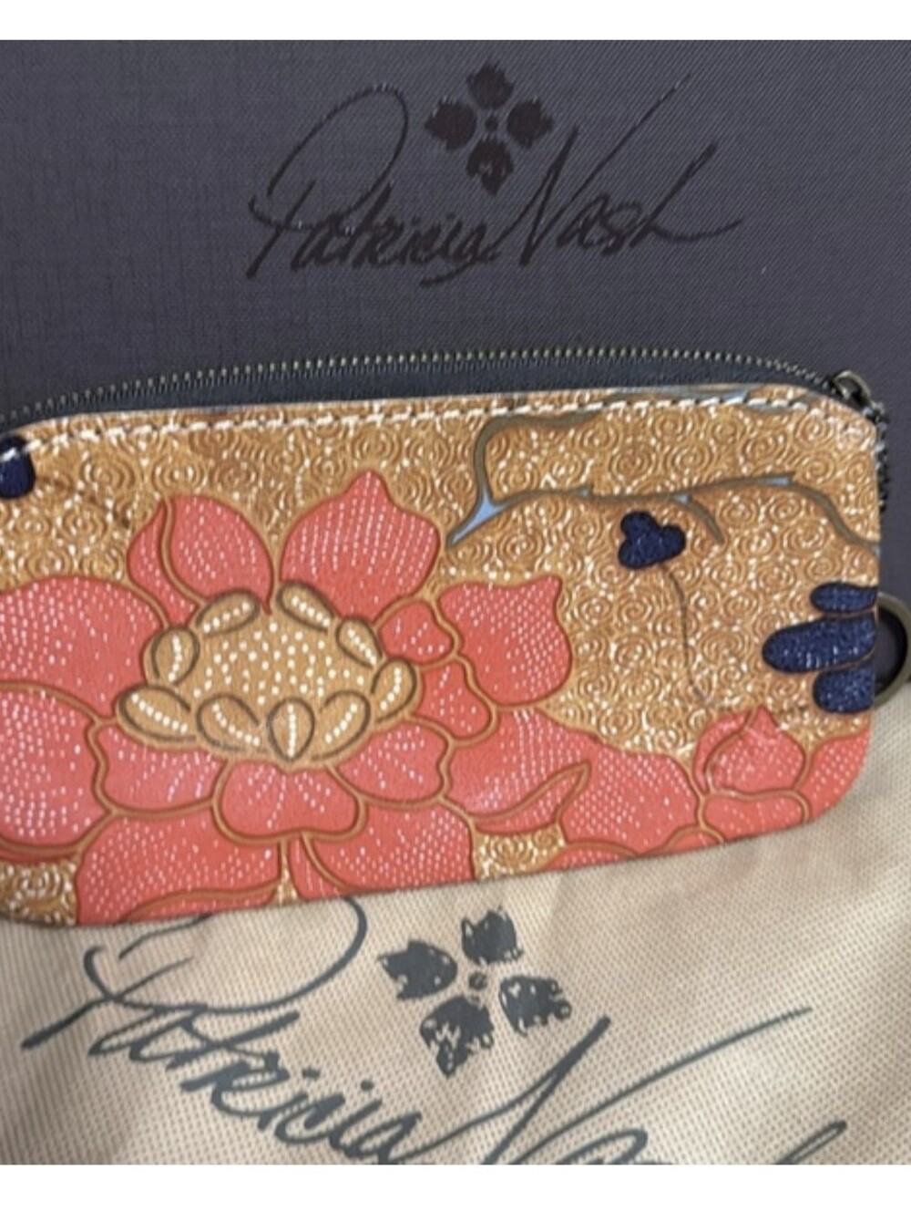 NWOT Patricia Nash Coral and Gold Floral Pouch Gorgeous - Picture 9 of 9